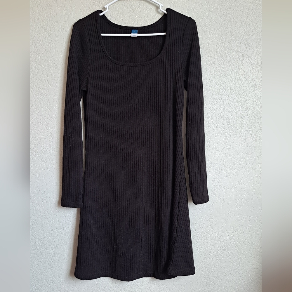 Old Navy Black Ribbed Scoop Neck Longsleeve Dress Size Medium